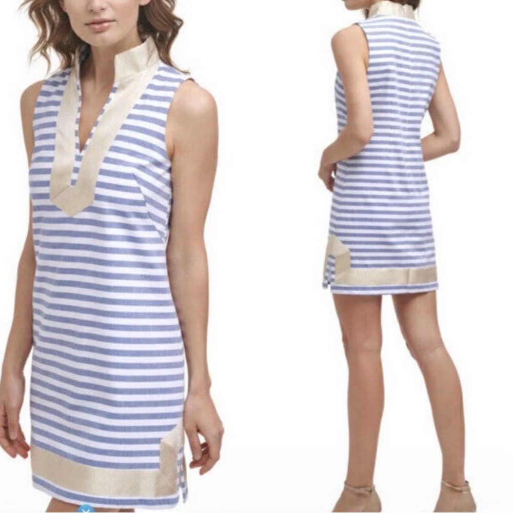 Striped Sleeveless Dress with Gold Accents